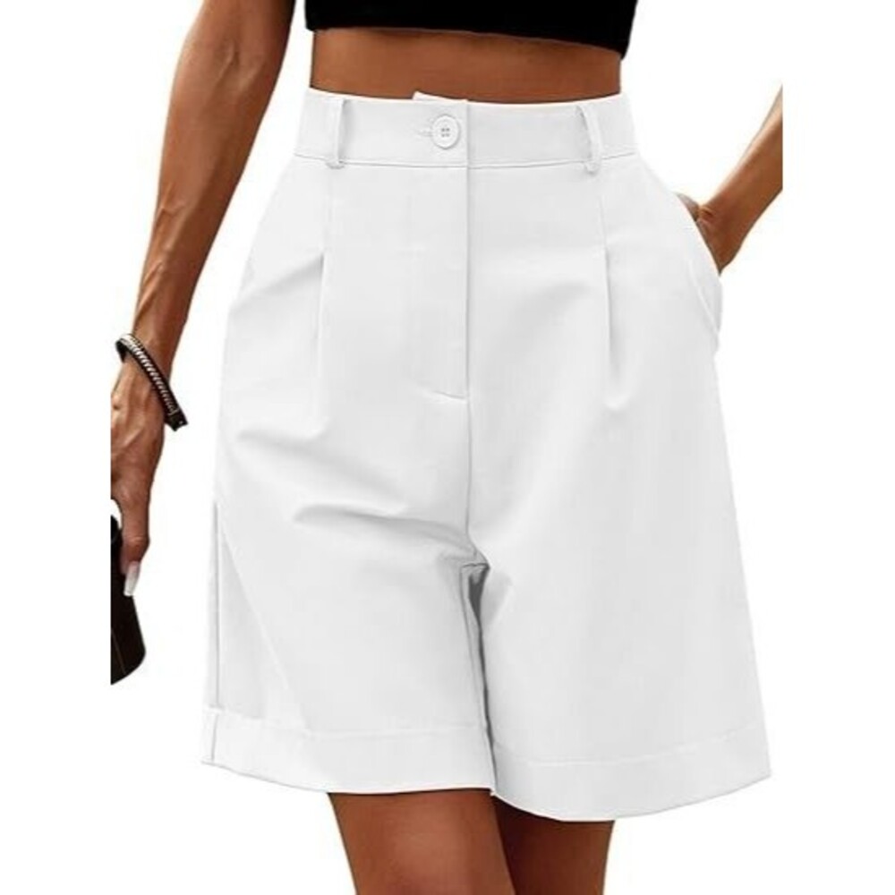 YKR Bermuda Shorts for Women Dressy Elastic High Waisted Knee Length White SZ L
